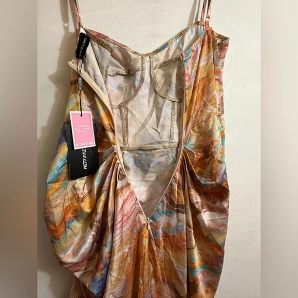 PLT Multi Marble Satin Ruched Skirt Corset Midi Dress Size 12 - Picture 5 of 8